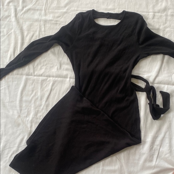 Who What Wear Cotton Midi Black Dress - Picture 1 of 4